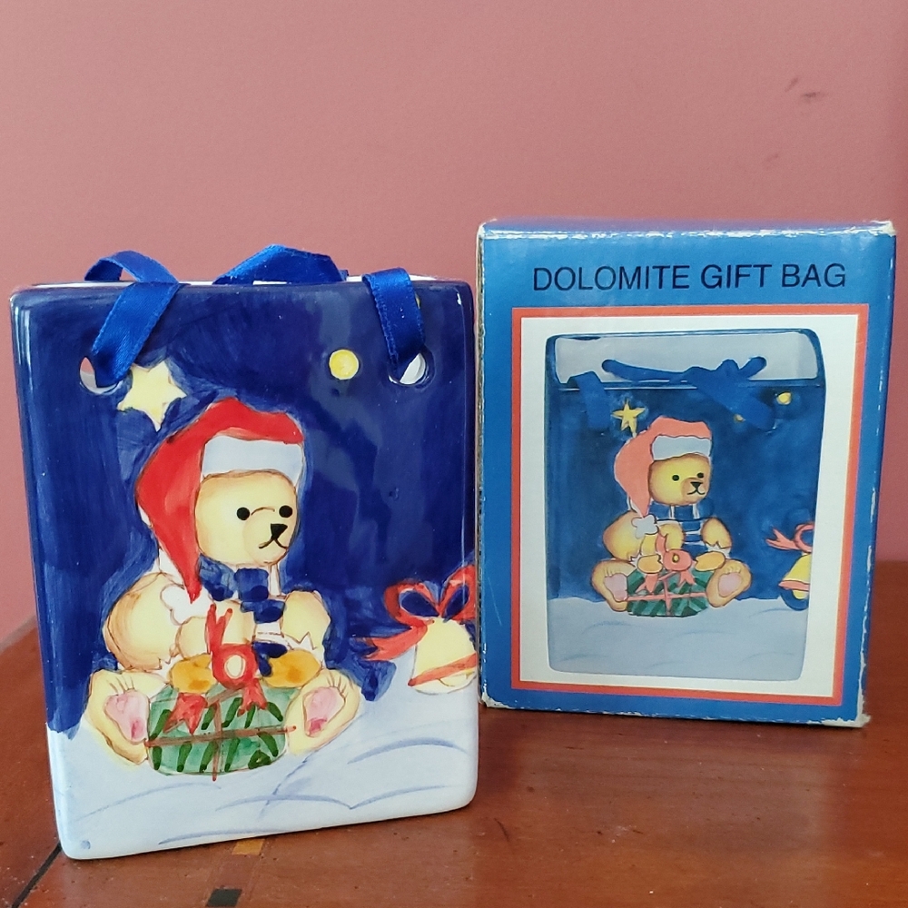 1990s, Ceramic Dolomite Holiday Gift Bag with Box